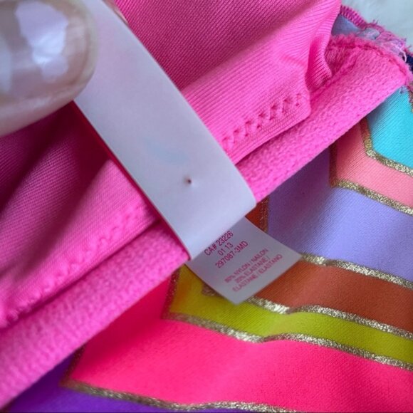 Victoria's Secret | Rainbow Foil Ruffle Chevron Stripe Bikini Top | Size Large - Picture 10 of 12